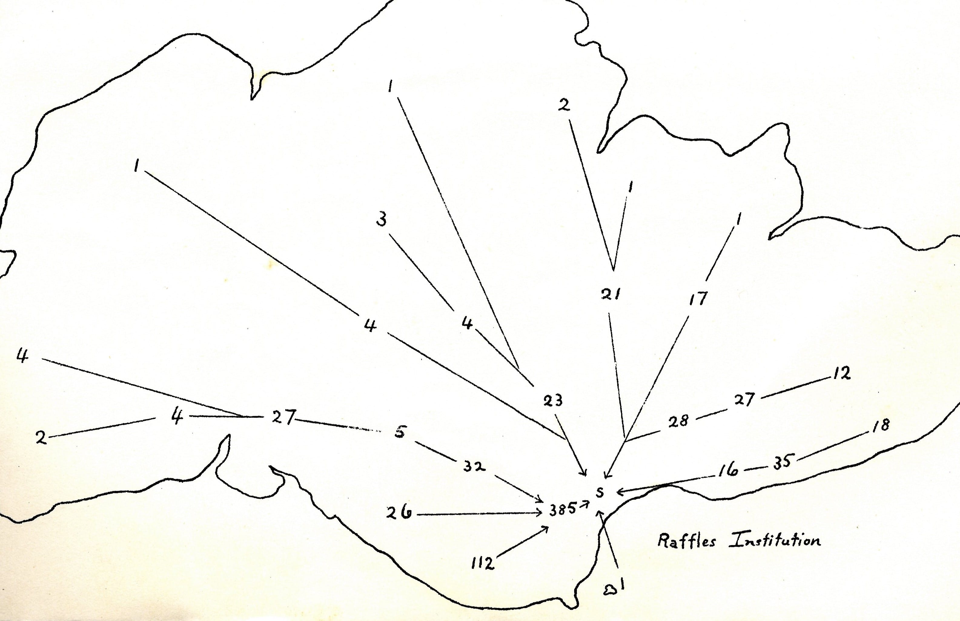 Student catchment of Raffles Institution. Educational Policy in the Colony of Singapore (Data and Interim Proposals), 1949. All rights reserved, Singapore Ministry of Education, 1949.